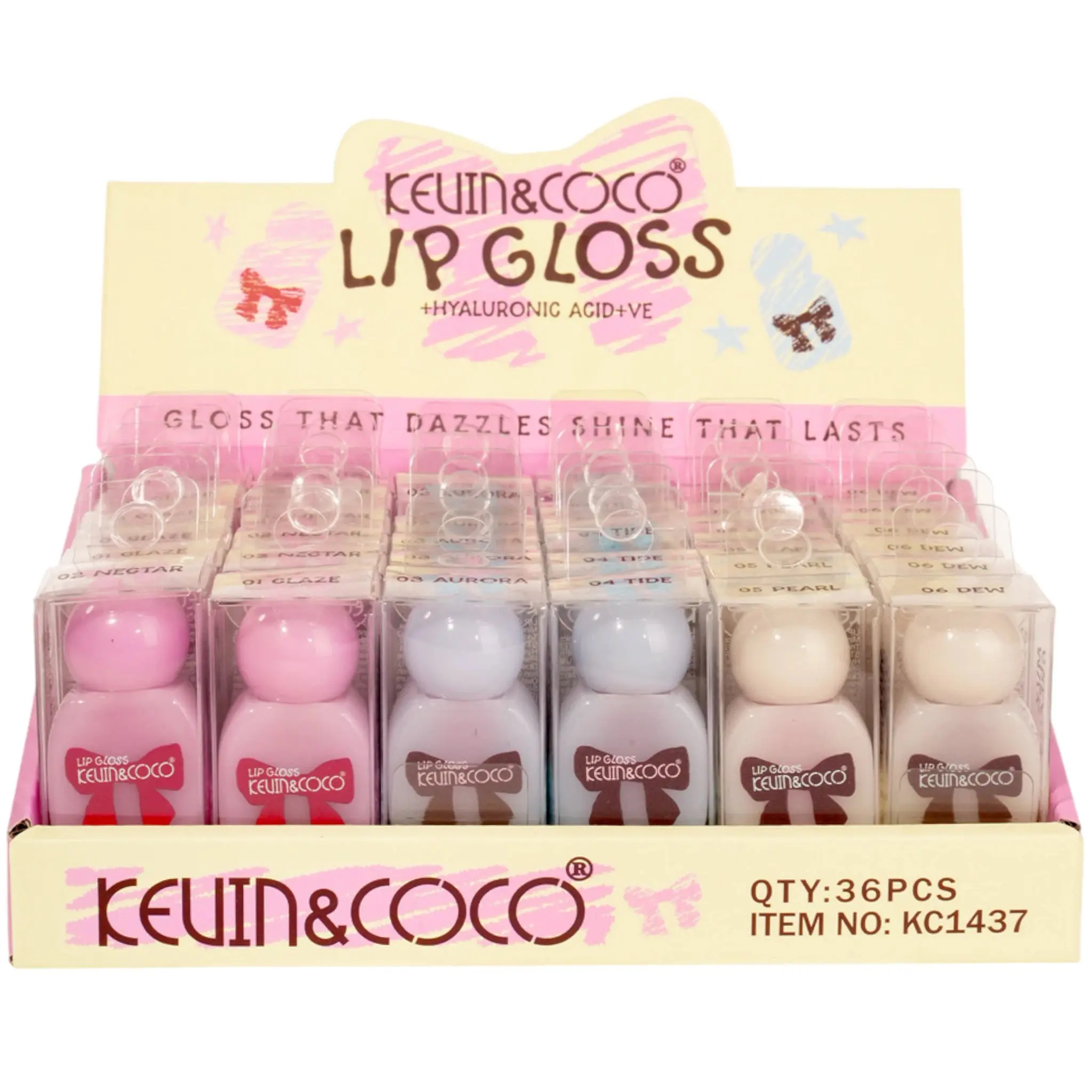 Kevin & Coco Bow Lip Gloss - Wholesale Display 36 Units (KC1437)