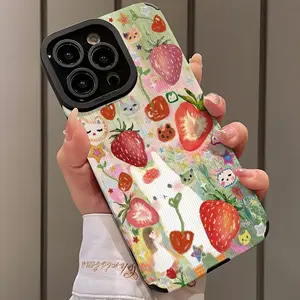 Strawberry & Girl Pattern Design Phone Case, Decorative Phone Protector Cover, Phone Accessories Compatible with iPhone 11 12 13 14 15 16 Series