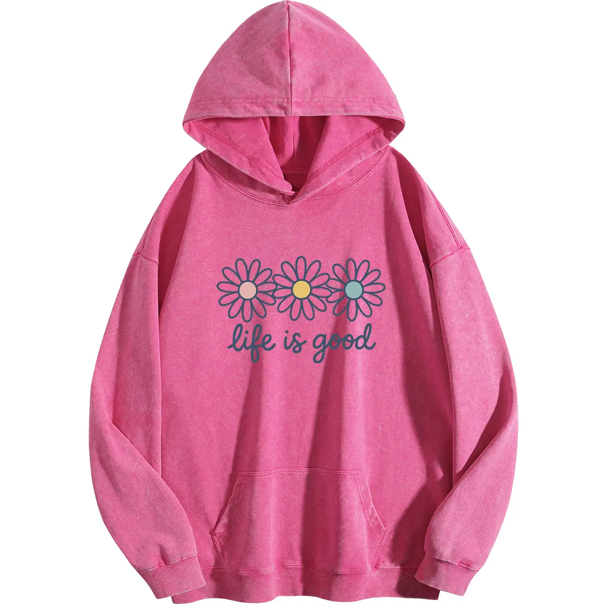 Holafish Women's Acid Wash Pullover Hoodie - Heavyweight Vintage Fabric, Comfortable Oversized Loose-Fit Tops, Long-Sleeve Winter Warm Streetwear Casual Tunic