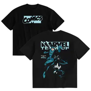 MTU Spidey vs Mark Grayson Invincible War Comic Double Printed Oversize Lightweight Acid Cotton Tee TV Series Graphic Cotton T-Shirt Fabric