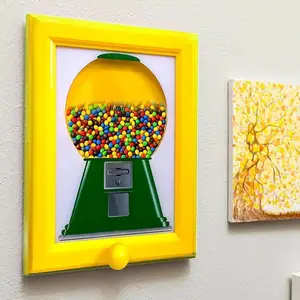 2025 New Handy Candy Frame Gumball Machine Too Hanging Design Fast Dispenser for Candy Nuts Pet Treats Perfect Home Gift Rectangle Yellow Kitchen Utensils