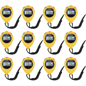 12 Pack Multi-Function Electronic Digital Sport Stopwatch Timer, Large Display with Date Time and Alarm Function,Suitable for Sports Coaches Fitness Coaches and Referees (Yellow)
