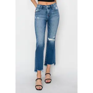 RISEN Full Size Frayed Step Hem Ankle Straight Jeans