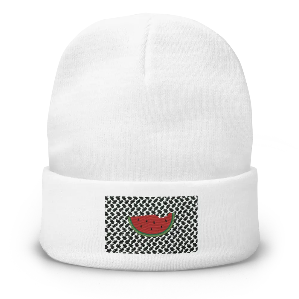 Watermelon Embroidered Kuffiyeh Beanie for Women, Breathable Cotton Blend, Form-Fitting Shape
