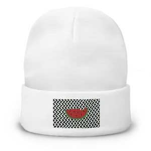 Watermelon Embroidered Kuffiyeh Beanie for Women, Breathable Cotton Blend, Form-Fitting Shape