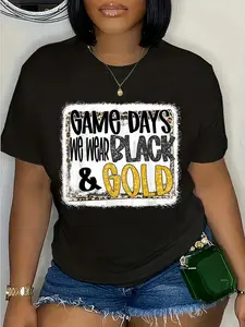 100% Cotton Unisex On Gameday Football We Wear Black And Gold School Spirit Round Neck Short Sleeve T-Shirt Women's Men Graphic Tee