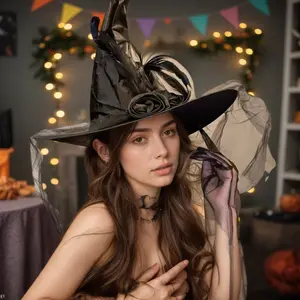 Halloween Cosplay Costume Wizard Hat & Witch Veil - Black Veil Headwear for Lolita Fashion Enthusiasts - Versatile Accessory for Themed Events