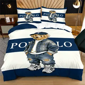 Trendy Bear Print Design Modern Bedding Set, Includes 1 Fitted Sheet and 1 or 2 Pillowcases, No Core Included, Perfect for Bedroom or Dorm Room