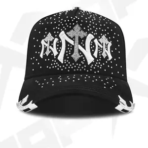 New Black Baseball Cap with White Rhinestone Embellishments and Adjustable Back for Stylish Comfort