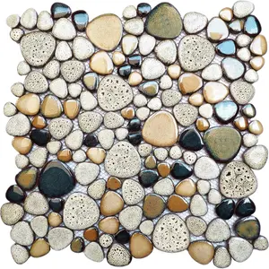 Pebble Shower Floor Tile Bathroom Beige Wall Backsplash Mosaic Tiles (5 Sheets)