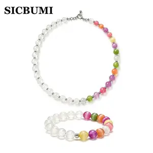 Sicbumi Color Changing Beaded Bracelet/Necklace/Anklet/Earrings UV Reactive Colorful Rainbow Beaded Necklace Anklet Bracelet Earrings Dopamine Jewelry Color-Changing Mood Necklaces Bracelet Summer Beach Vacation Gift for Women