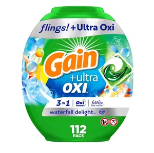 Gain Flings Laundry Detergent Pacs with Odor Defense 60 Ct Super Fresh HE 3in1 Detergent Pacs with Febreze and Oxi
