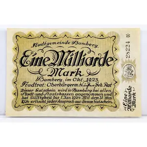 1923 Bamberg Germany 1 Milliarde/ 1 Billion Marks Notgeld - Rare High Denomination Inflation Note - 1923 German One Billion Mark Note