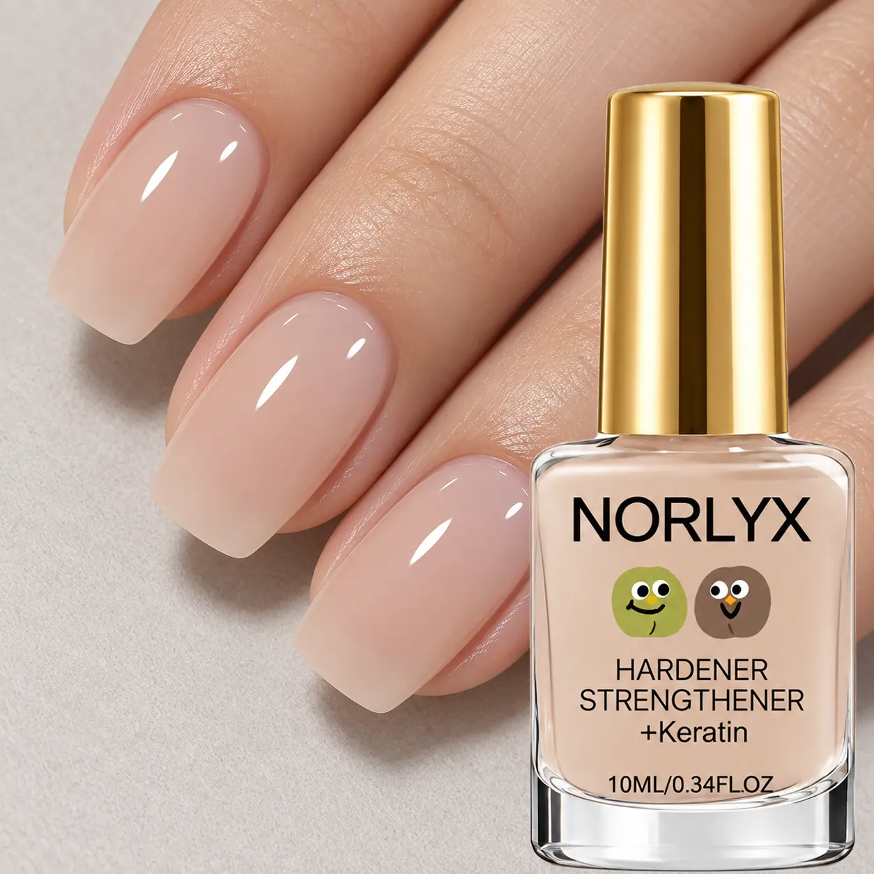 Keratin Nude Pink Nail Strengthener - Natural Glossy Nail Polish, Quick-Dry Hardening Treatment, Protective Long-Lasting Nail Care for Healthy Looking Hands & Feet