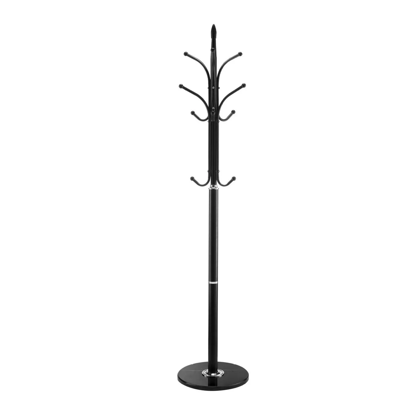 Coat Rack Freestanding, 6 Hook Coat Tree with Marble Base - Hall Tree for Entryway, Bedroom, Office - Modern Clothes Hanger for Coats, Hats, Bags Stone Base Hooked Style