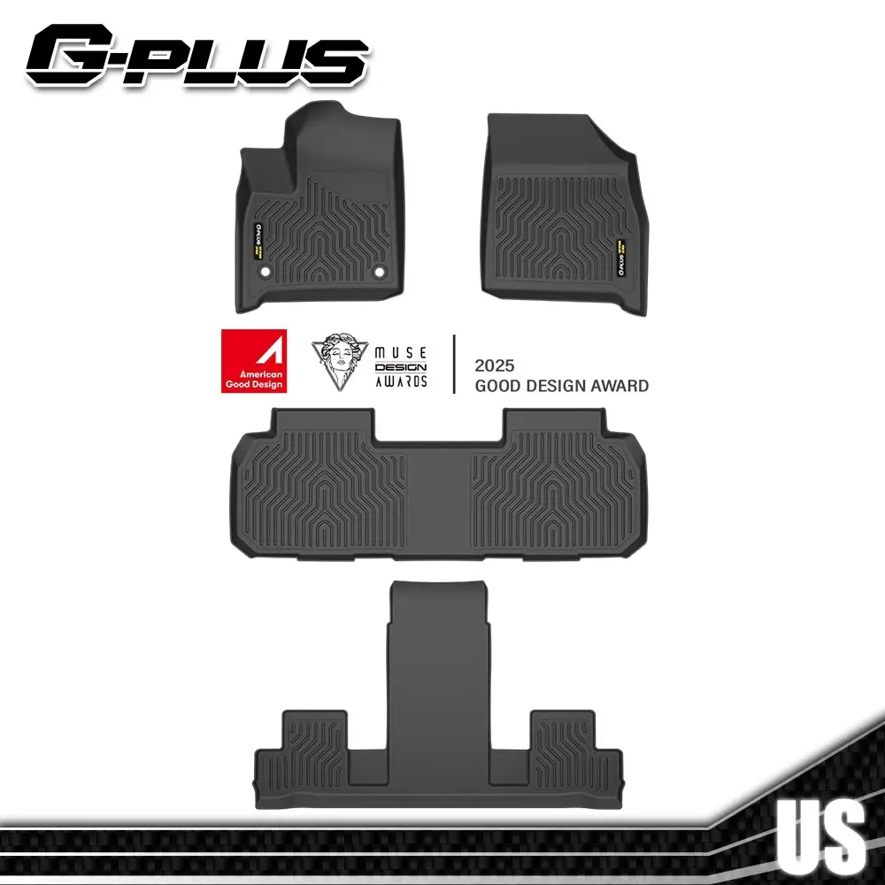 G-PLUS Pre-Cut Synthetic TPE Car Floor Liners, Car Accessory for 18-25 Chevy Traverse 7-Seat, Slip-Proof All-Weather Mat Covers with Waterproof Surface Handles Rain & Spill Protection, Easy-Clean Interior Protector, Automotive Mat Covers