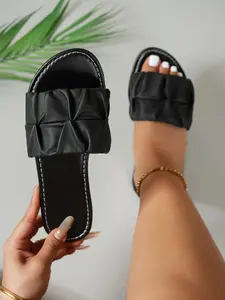 Women's New Spring Summer Fashion Brand Flat Sandals, Chic Summer Footwear, Trendy Sandals, Casual Roman Style Slip-On Slippers, Comfortable Low Heel Round Toe Shoes, Footwear