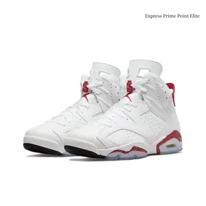 Breathable High-Top Athletic Shoes, White Leather Upper with Red Accents, Durable Non-Slip Translucent Outsole, Shock-Proof Sneakers For Sports & Casual Wear