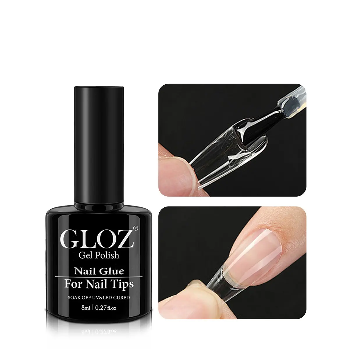 GLOZ  Nail Glue 8ml, Brush On Nail Bond for Press On Nails, Nail Tips & Acrylic Nails - Long Lasting Maximum Strength Adhesive, Nail Art Tool, Nail Art Supplies, Nail Art Products, False Nails Glue, Nail Glue Extension