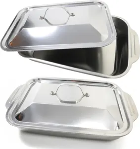 2 Sets Stainless Steel Lasagna Baking Pans with Lids, 16.2 x 9.7 Inch Deep Rectangular Pans with Handle, Dishwasher Safe for Casserole, Brownies, Cake, Bread Loaf Baking