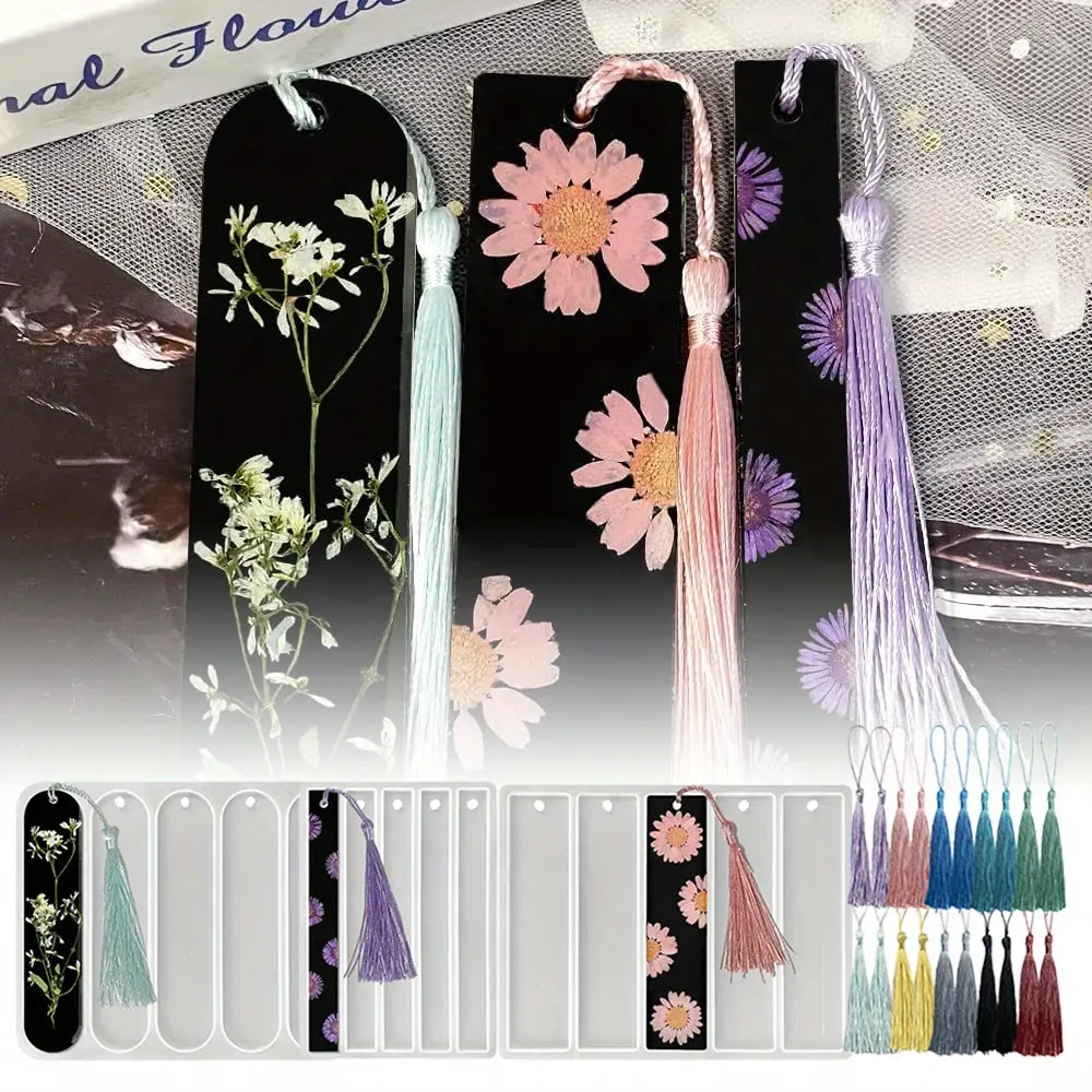 3Pcs Shiny Bookmarks Silicone Mold, Bookmark Resin Mold with Tassels for Making Birthday Gift, Christmas Gift, Resin Bookmark, Home Decor