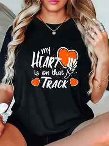 100% Cotton My Heart Is On That Track - Track And Field Mom T-Shirt