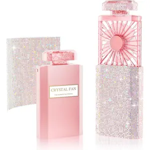 DIY Bling Rhinestones Handheld Fan - Mini Personal Fan with 3 Speeds Rechargeable Mode,  Color, Featuring Rhinestone Sticker Sheet