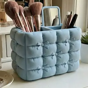 Aesthetic Quilted Bow Makeup Organizer