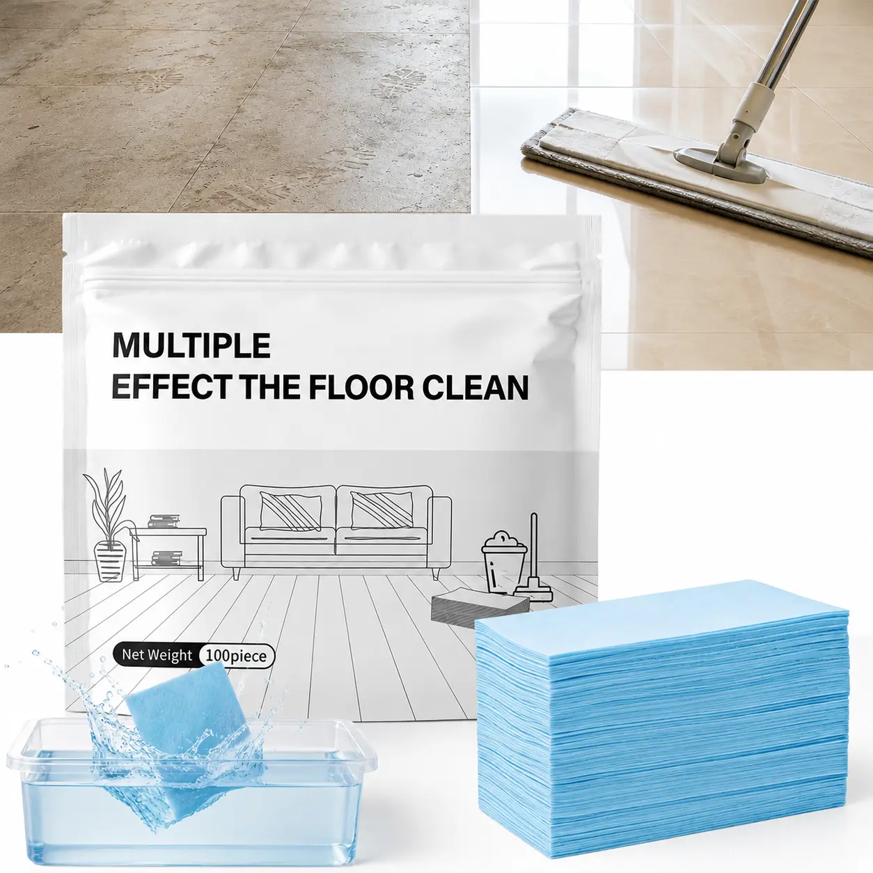 100-Count Mild Scent Floor Cleaning Tablets, Concentrated Multi-Surface Cleaner for Home Hard Surface Flooring Maintenance, with Sanitizing, Deodorizing & Polishing Functions