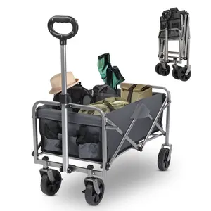 Heavy Duty Folding Garden Cart 100kg Capacity 600D Oxford Cloth Steel Frame Portable Flat Fold Design for Outdoor Yard Work