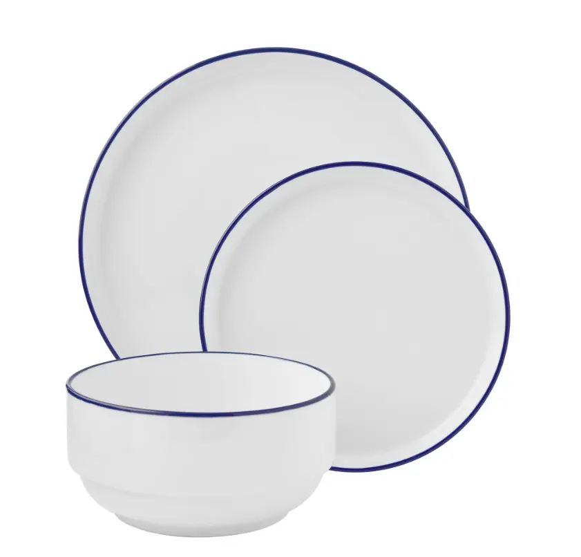 12-Piece Blue Rim Stoneware Dinnerware Set