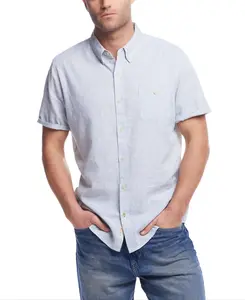 Short Sleeve Solid Linen Cotton In Hedge Green