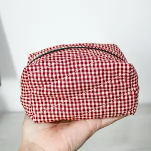 Red Checkered Mini Pouch - Compact Design, Ideal for Storage, Versatile Use, Ideal for Everyday essentials