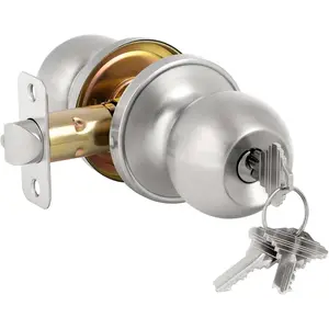 Entry Door Knob with Lock and Key, Exterior and Interior Door Lock for Front Door, Suitable for Commercial and Residential Areas, Entry Door Handle for Bedroom and Bathroom, Satin Nickel, 1 Pack