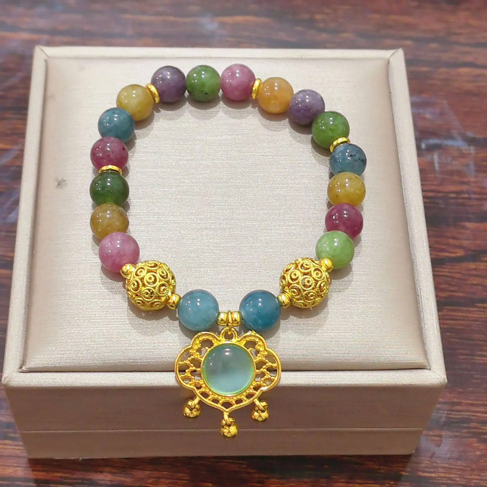 Colorful tourmaline exquisite Ruyi lock