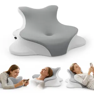 Bed, lying, leaning and prone reading pillows, ergonomic memory foam bed wedge pillows, headboard, chin and back support pillows, bedside sofa floor-cool-resistant stain gray