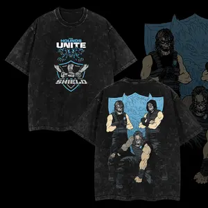 The Shield - WWE Edition Double Printed Oversize Lightweight Acid Washed Tee Vintage TV Series Graphic Design Top Cotton WWE wrestling outfit premium deluxe Streetwear T-Shirt Clothes Menswear Womenswear. For fan Lovers