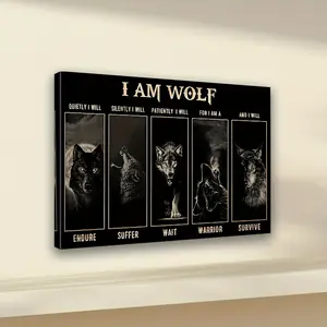 Framed, One Piece Wooden Frame Painting, Wolf Canvas Wall Art Frame Inspirational Quote Poster Wolf Picture Painting Black Artwork Wildlife Wall Art Print Modern Abstract Wall Hanging Frame