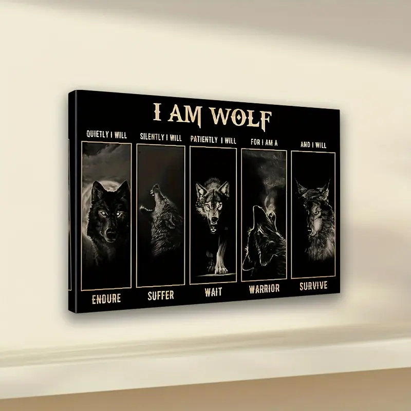 Framed, One Piece Wooden Frame Painting, Wolf Canvas Wall Art Frame Inspirational Quote Poster Wolf Picture Painting Black Artwork Wildlife Wall Art Print Modern Wall Hanging Frame Pictures Wall Decor