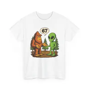 Space Lover Bigfoot and Alien Cool Funny Alpha Gen Meme Number Six Seven Shirt Funny Six Seven Slang 67 tshirt for Youth boys girls men