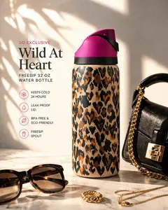 [Pre-Order 10 Days]  Wild At Heart 32oz Water Bottle – Leopard Print Aesthetic, Insulated Leakproof FreeSip, Cute It Girl Essential
