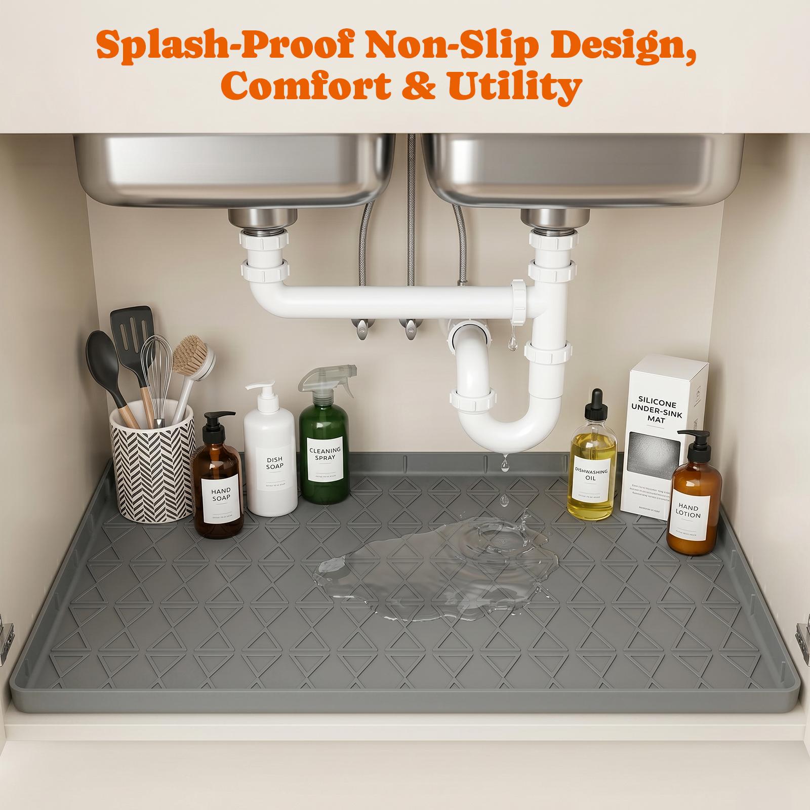 Pawtners Silicone Under Sink Mat Waterproof 34" x 22"(2 Pack) for Kitchen Bathroom Cabinets Tray,Shelf Coasters Organization Liner Tableware, Kitchen Sink Mat, Shelf Liner and Cabinet Protector, Waterproof Bathroom Tray, Home Organizer