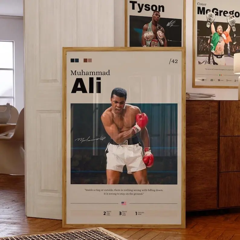 Vintage Muhammad Ali Boxing Poster - 11x17 Print Design, 27x40 Picture Image Prints, Aesthetic Bordered Fighter Illustration, Sports Room & Man Cave Decor for Sports Fans