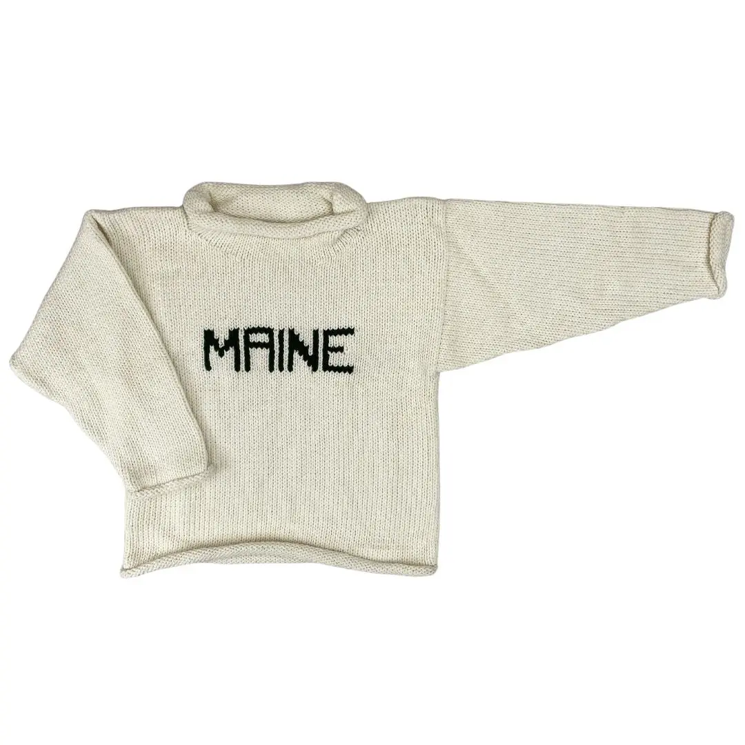 Ivory and Hunter Green Maine Roll Neck Sweater