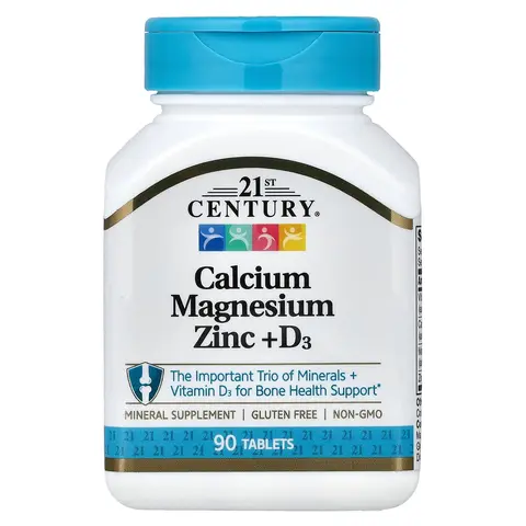 21st Century Calcium Magnesium Zinc + D3, 90 Tablets