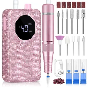 Professional Nail Drill 40000 RPM: Portable Diamond Nail Drill Kit Rechargeable 4000 MAh Electric Nail File for Thick Acrylic Nails with Ceramic Nail D Rill Bits Sanding Bands Nail Tech Salon for Gifts for Women