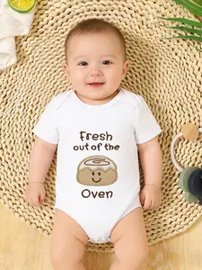 Newborn Baby Boy Girl Clothing, Newborn Letter Print Short Sleeve Romper, Comfortable and Stylish Infant
