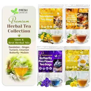 FRESHDrinkUS Premium Herbal Tea Collection Glow & Rest Herbal Mix Dandelion - Ginger Tumeric Cinamon - Butterfly - Mullein