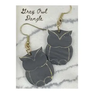 Grey Owl Polymer Clay Earrings - Fashion Accessory