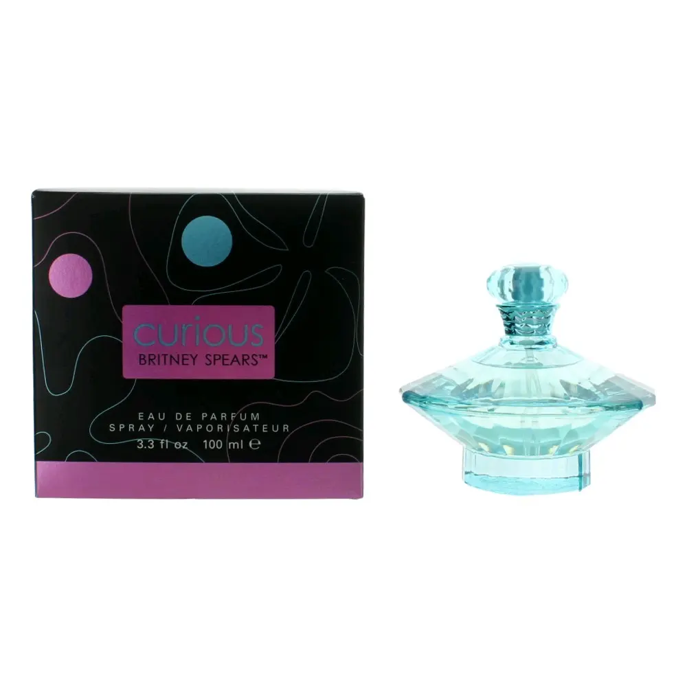 Curious by Britney Spears, 3.4 oz EDP Spray for Women, 3 To 3.9 Fl Oz, Bottom Notes Of Vanilla-Infused Musk, Floral, Golden Anjou Pear, Louisiana Magnolia, Pink Cyclamen, Radiant Blonde Woods, Rich, Creamy Sandalwood, Feminine Energy, Smelling Good, Women